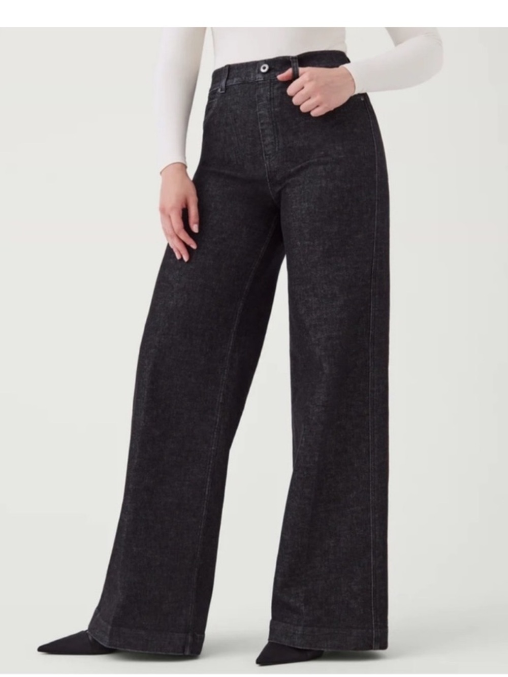 SPANX Black High-Rise Wide Leg Pull on Jeans Size L